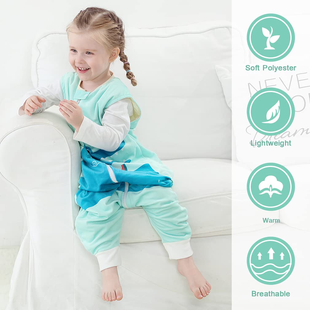 MICHLEY Cyan Crocodile Toddler Wearable Blanket with Feet Winter Sleeveless Sleep Sack