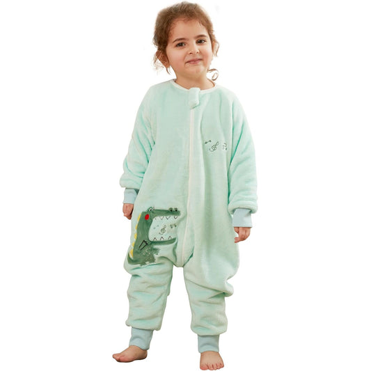 MICHLEY Kids Crocodile Sleeping Bag – Flannel Wearable Pajamas