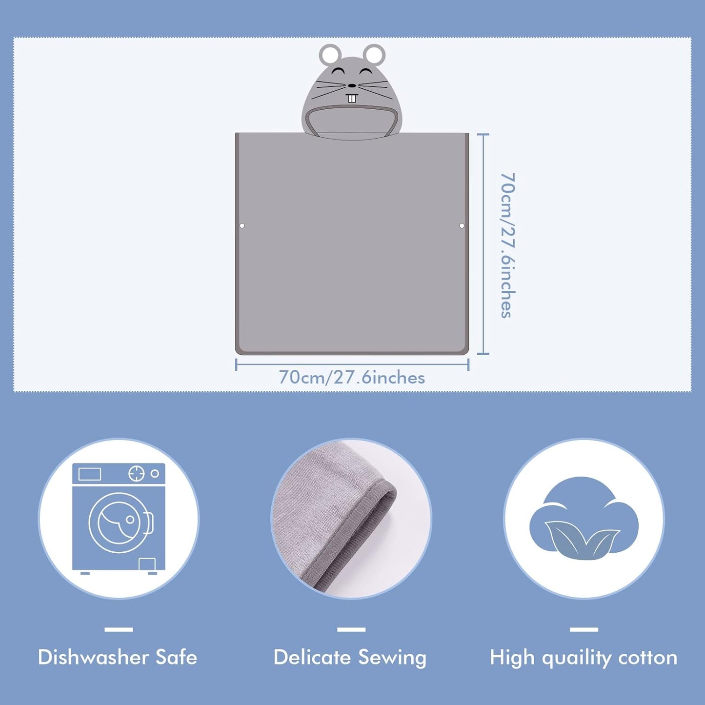 MICHLEY Kids Grey Mouse Hooded Bath Poncho Soft Cotton Towel Cape