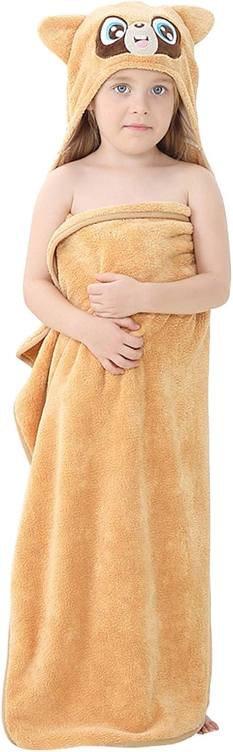 MICHLEY Large Raccoon Hooded Baby Towel Kids Swim Robe 31.5"x53"
