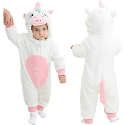 MICHLEY White Unicorn Baby Costume Winter Flannel Hooded Romper