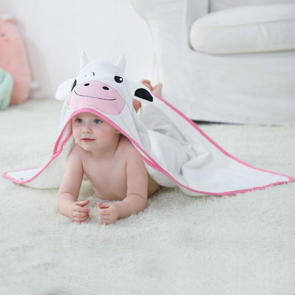 MICHLEY Cow Baby Bathrobe Unisex Farm Animal Hooded Cotton Towel Robe