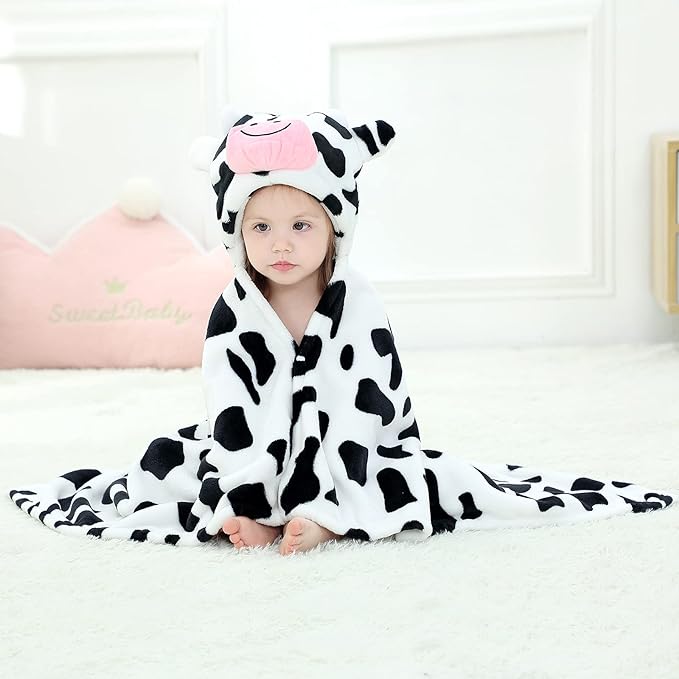 MICHLEY Baby Cow Hooded Swaddling Blanket Soft Winter Warm Throw