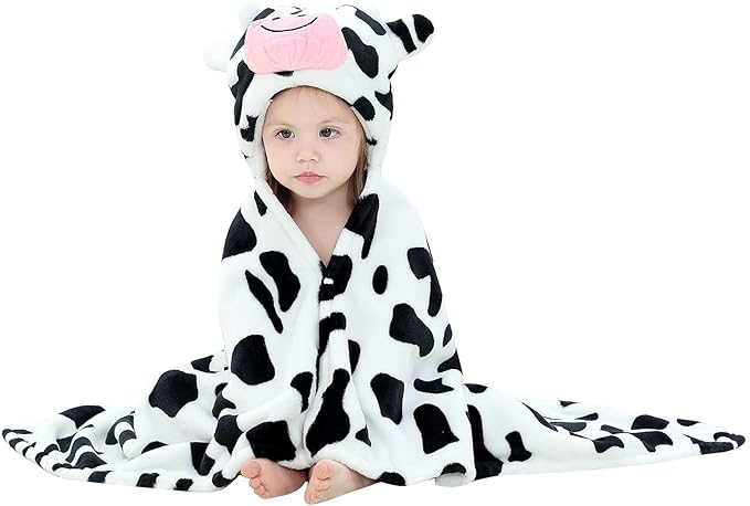 MICHLEY Baby Cow Hooded Swaddling Blanket Soft Winter Warm Throw