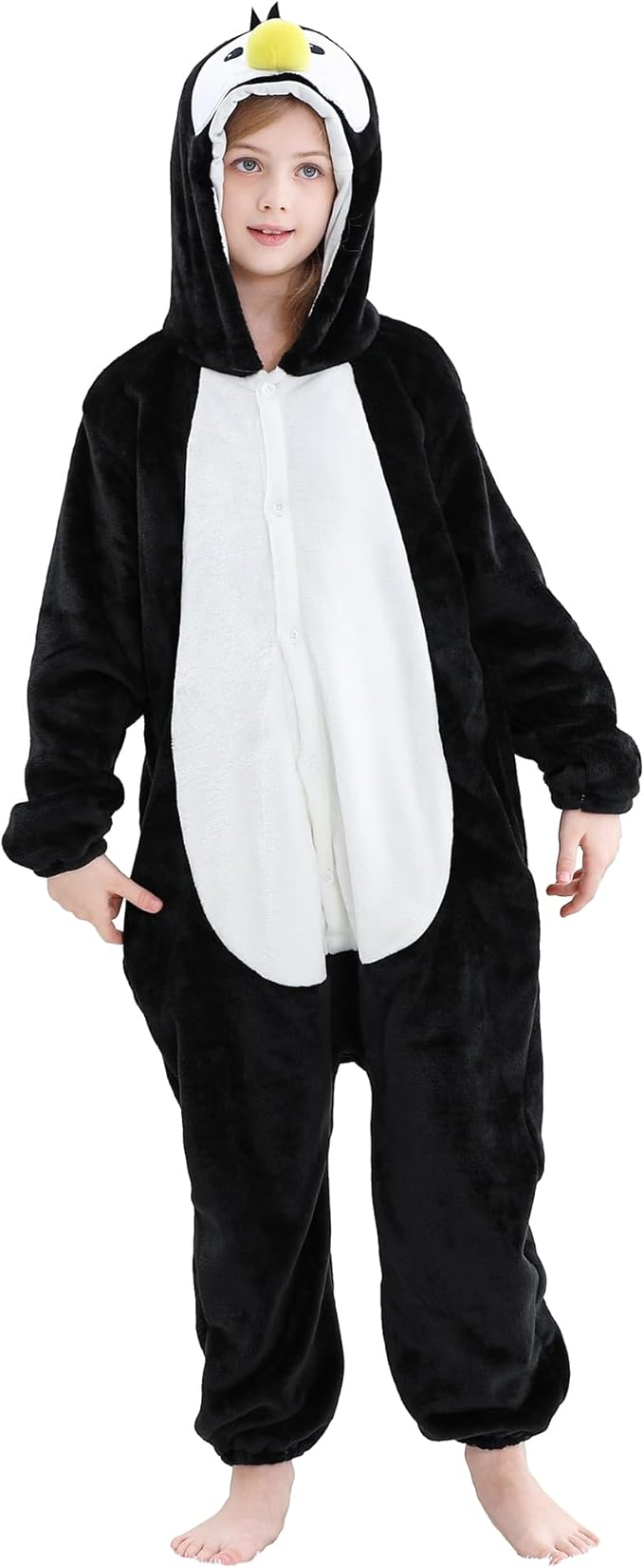 MICHLEY Kids Penguin Hooded Romper Flannel Halloween Cosplay Pajamas Costume