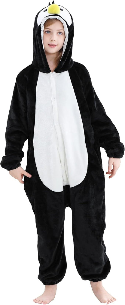 MICHLEY Kids Penguin Hooded Romper Flannel Halloween Cosplay Pajamas Costume