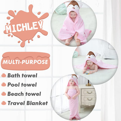 MICHLEY Baby Pink Fox Hooded Bathrobe Soft Cotton Towel Robe
