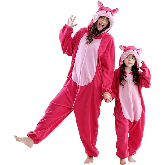 MICHLEY Pink Fox One-Piece Pajamas Soft Polar Fleece Cosplay Costume