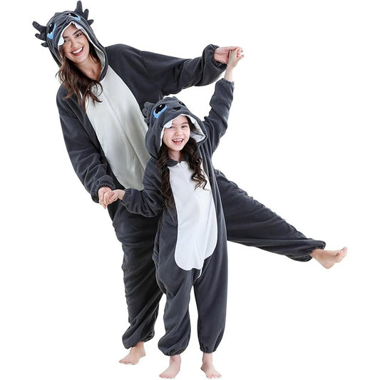 MICHLEY Grey Dragon One-Piece Pajamas Soft Polar Fleece Cosplay Costume