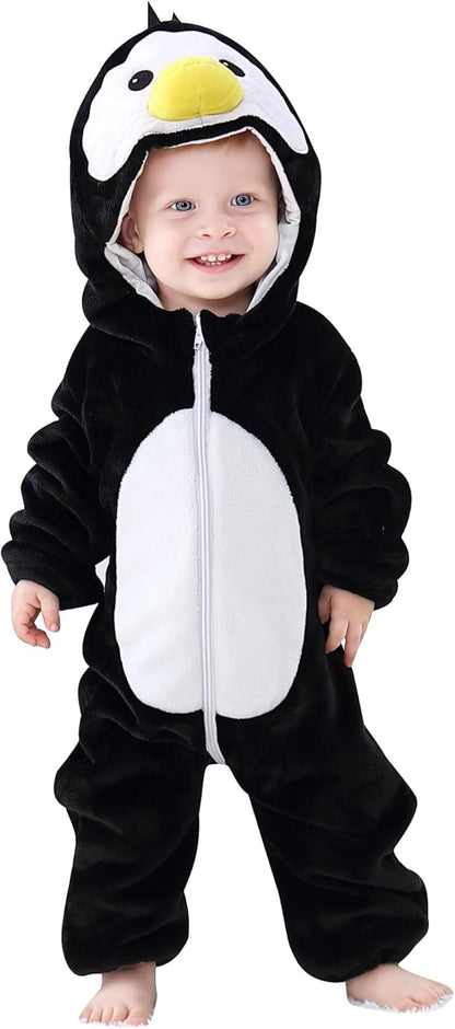 MICHLEY Penguin Baby Costume Winter Flannel Hooded Romper