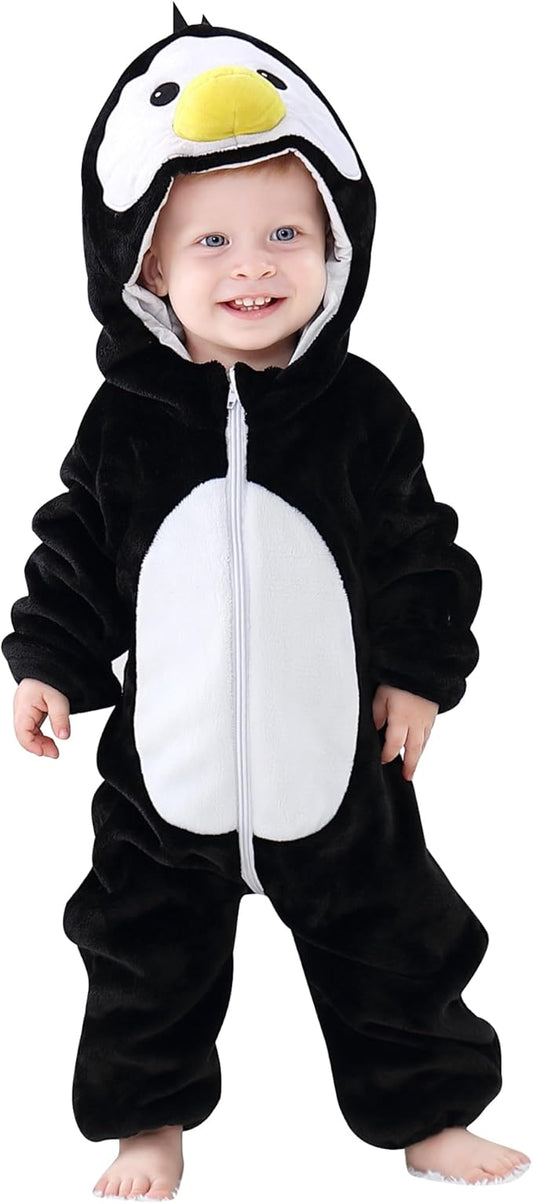 MICHLEY Penguin Baby Costume Winter Flannel Hooded Romper