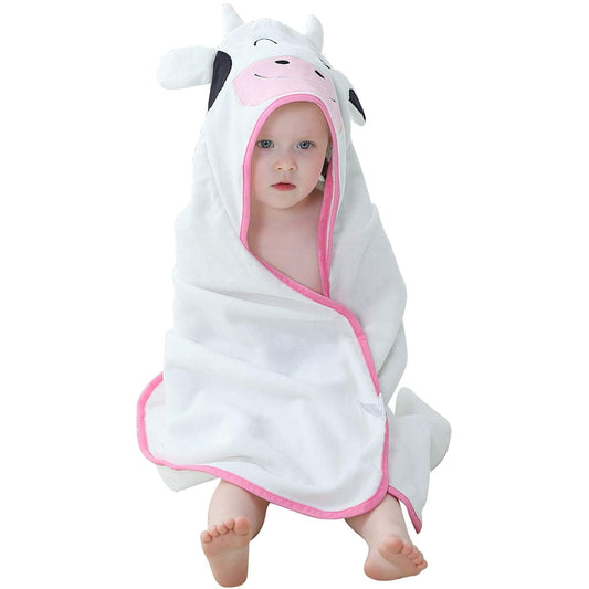 MICHLEY Cow Baby Bathrobe Unisex Farm Animal Hooded Cotton Towel Robe