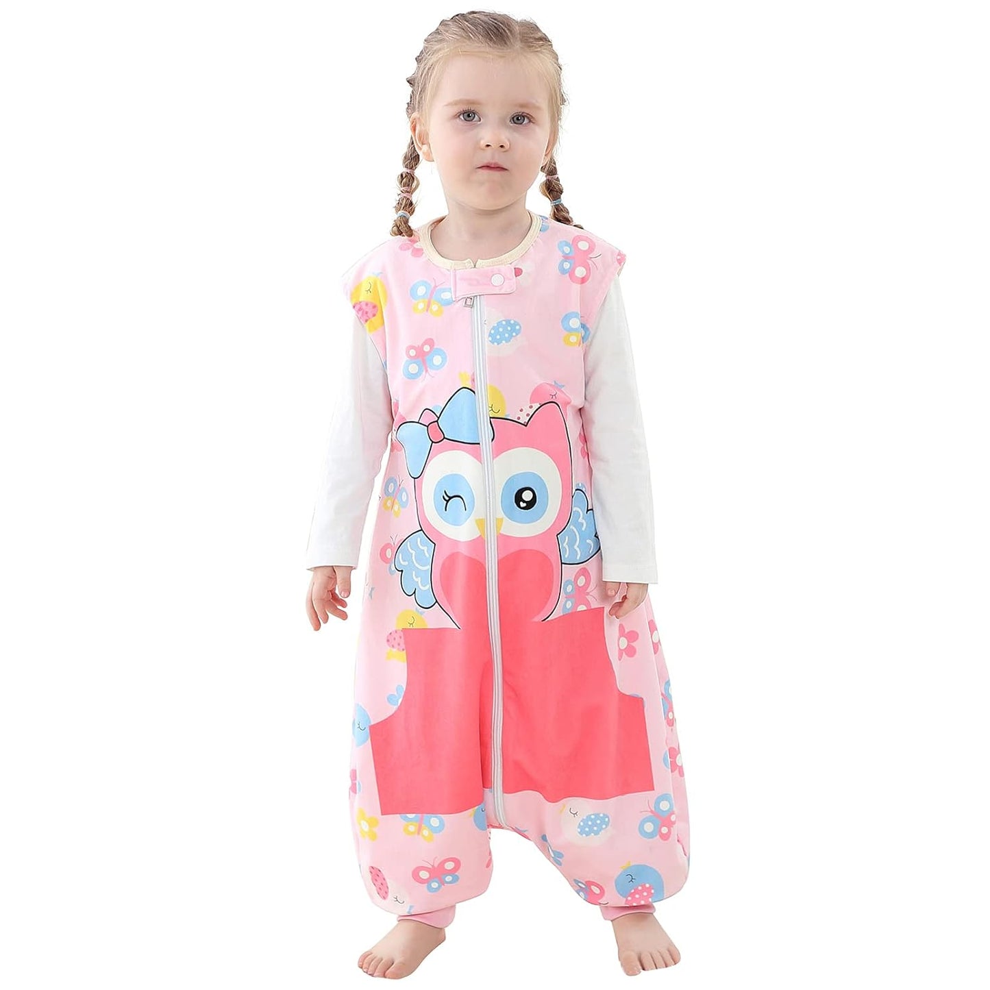 MICHLEY Pink Owl Toddler Wearable Blanket with Feet Winter Sleeveless Sleep Sack