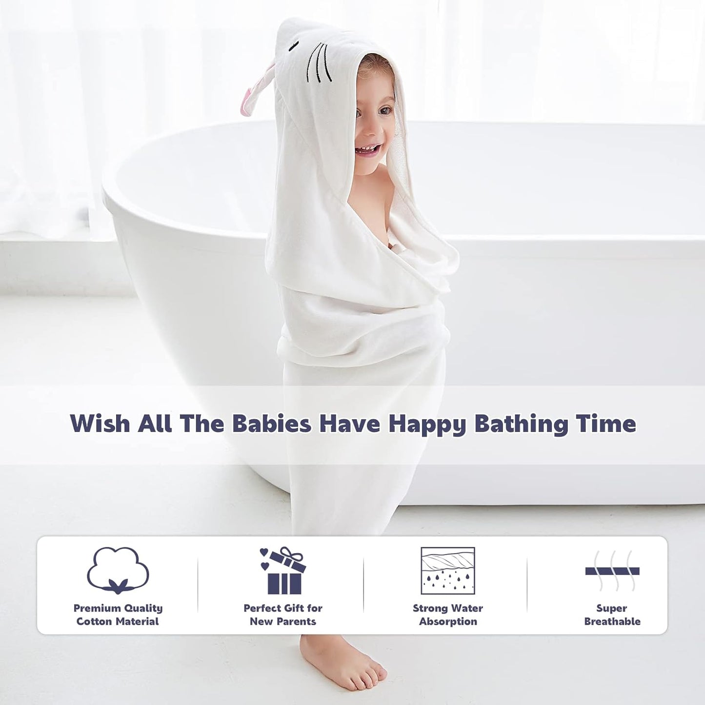 MICHLEY Baby White Bunny Hooded Bathrobe Premium Cotton Towel Robe