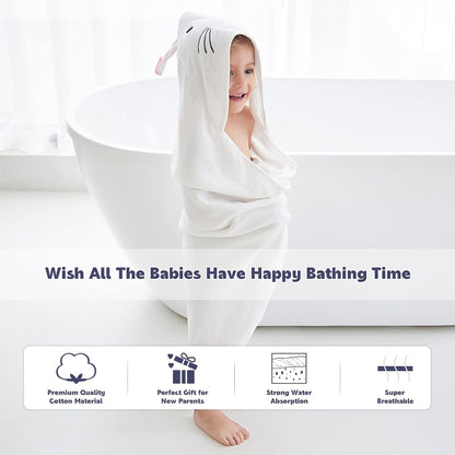 MICHLEY Baby White Bunny Hooded Bathrobe Premium Cotton Towel Robe