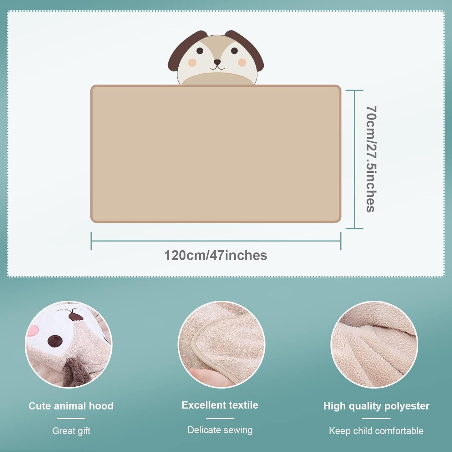 MICHLEY Light Brown Dog Hooded Baby Towel Soft Cotton Swim Robe 31.5"x53"