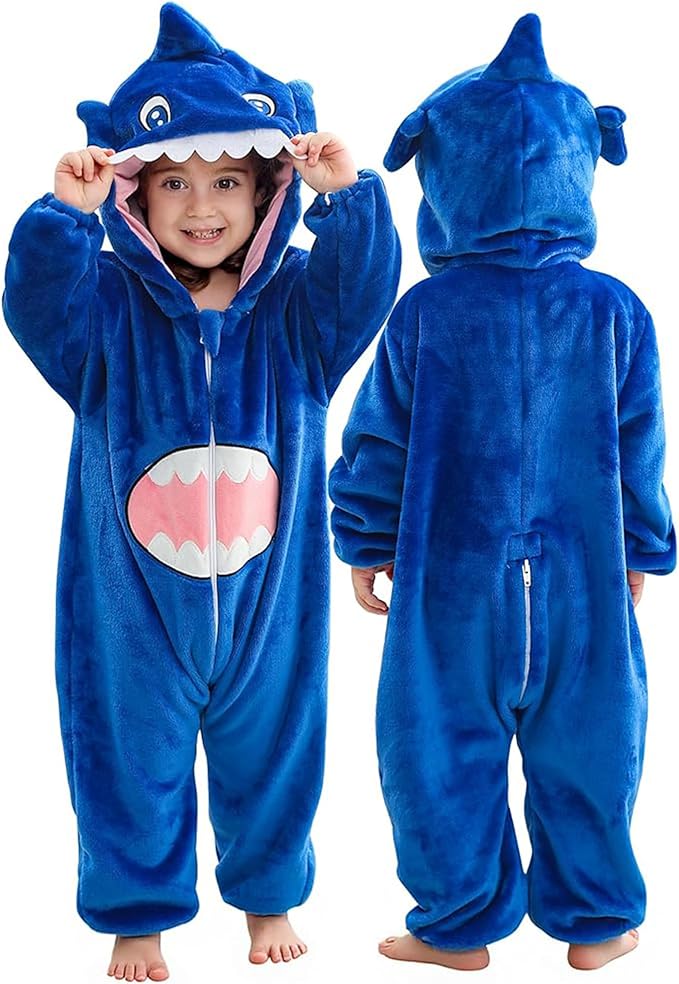 MICHLEY Baby Blue Big-Toothed Shark Romper Soft Flannel Animal Costume