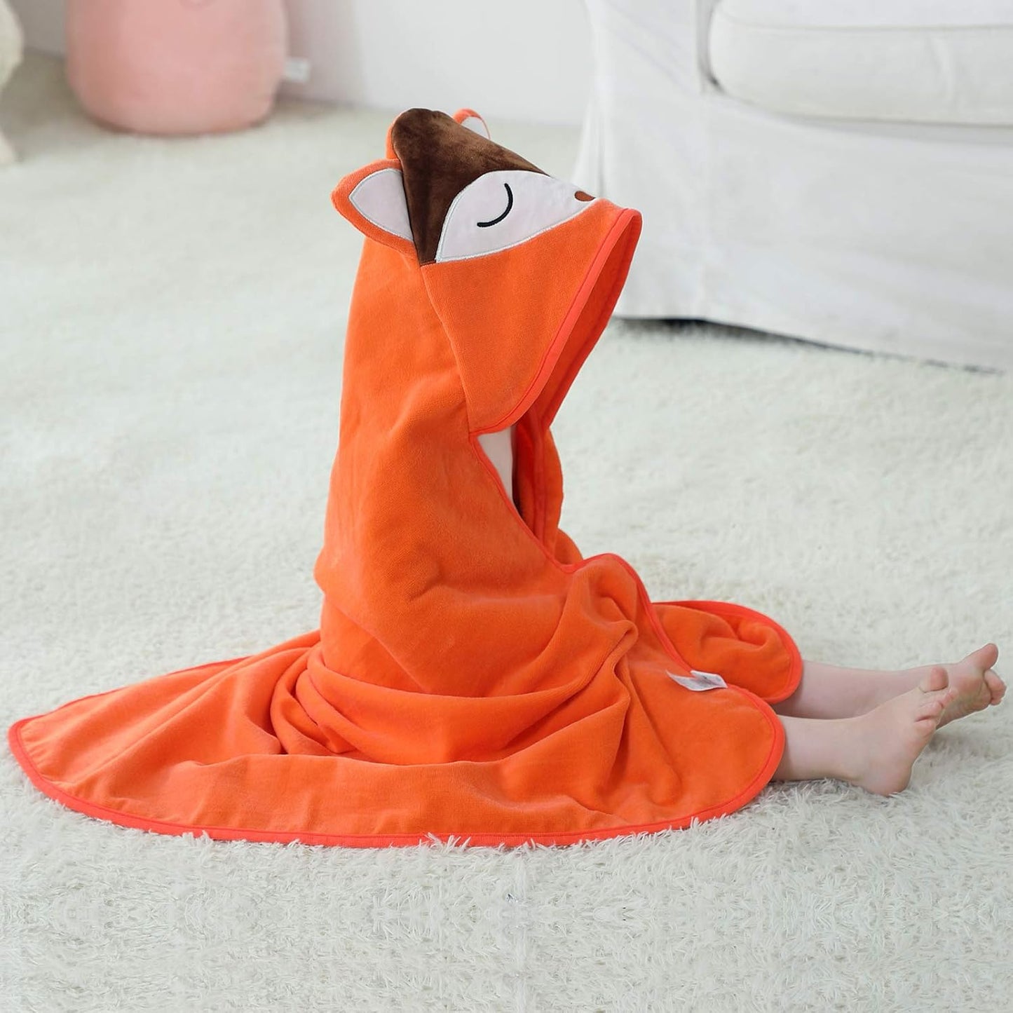 MICHLEY Baby Orange Fox Hooded Bathrobe Soft Cotton Towel Robe