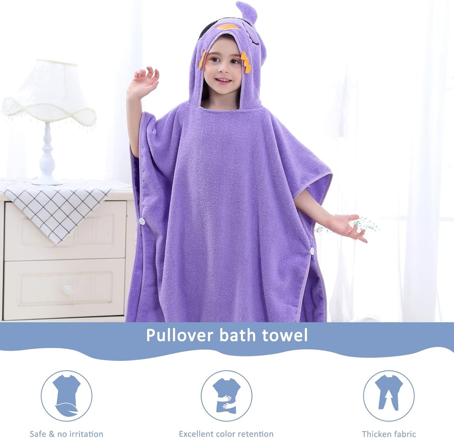 MICHLEY Baby Pirate Bird Hooded Bath Poncho Soft Cotton Towel Cape