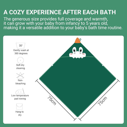 MICHLEY Green Dinosaur Bamboo Viscose Baby Hooded Towel Ultra-Soft 29.5"x29.5"