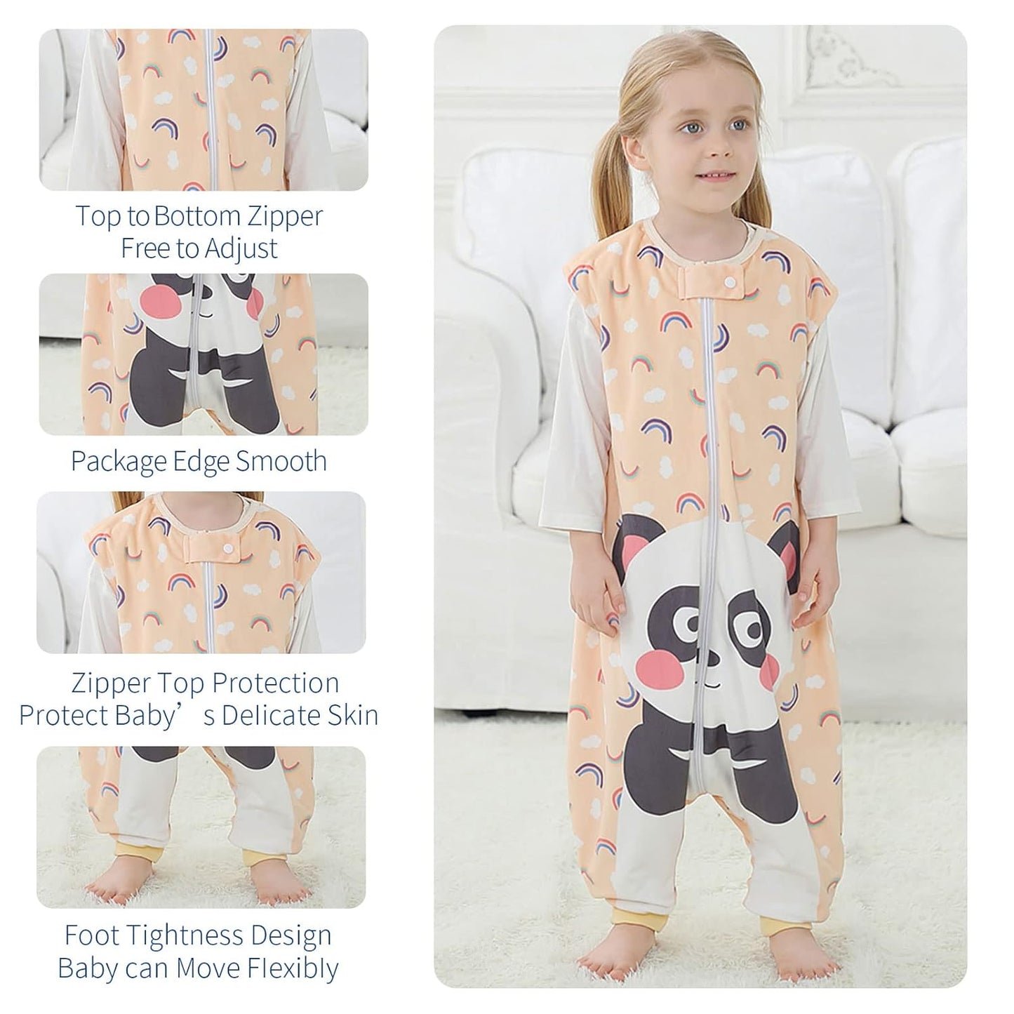 MICHLEY Baby Rainbow Panda Sleeping Sack with Feet Sleeveless Wearable Blanket