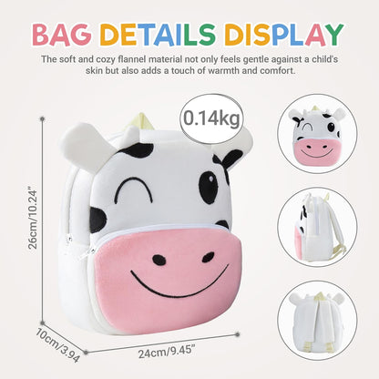 MICHLEY Kids Cow Plush Animal Backpack Soft Kindergarten School Bag