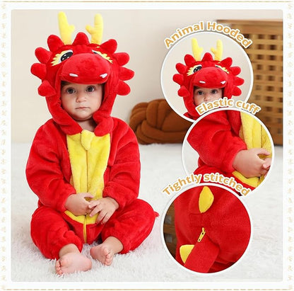 MICHLEY Red Dragon Baby Costume Winter Flannel Hooded Romper