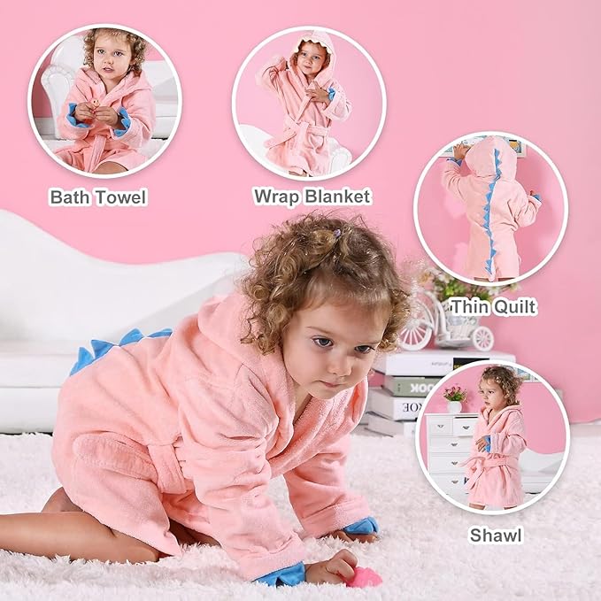 MICHLEY Baby Dinosaur Hooded Bathrobe Soft Cotton Towel Robe