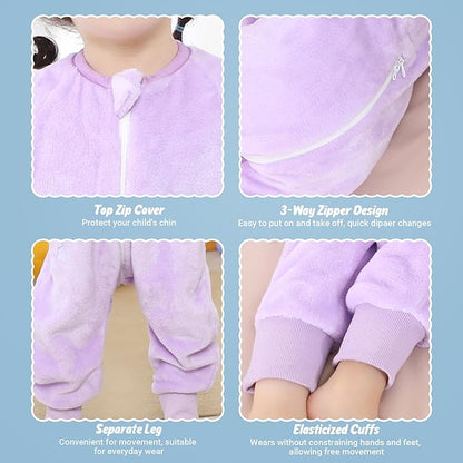 MICHLEY Kids Purple Bunny Sleep Sack – Flannel Cute Rabbit Pajamas with Legs