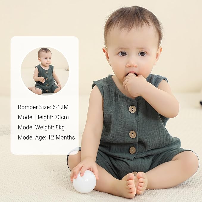 MICHLEY Baby Sleeveless Summer Cotton Romper Unisex Toddler Jumpsuit (Green)