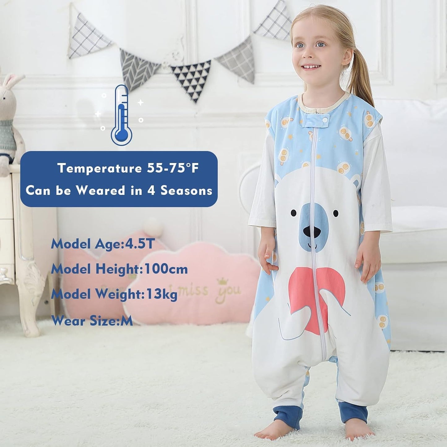 MICHLEY Baby Polar Bear Sleeping Sack with Feet Wearable Blanket