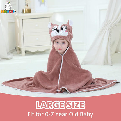 MICHLEY Brown Squirrel Hooded Baby Towel Soft Cotton Kids Swim Robe 27.5"x47"