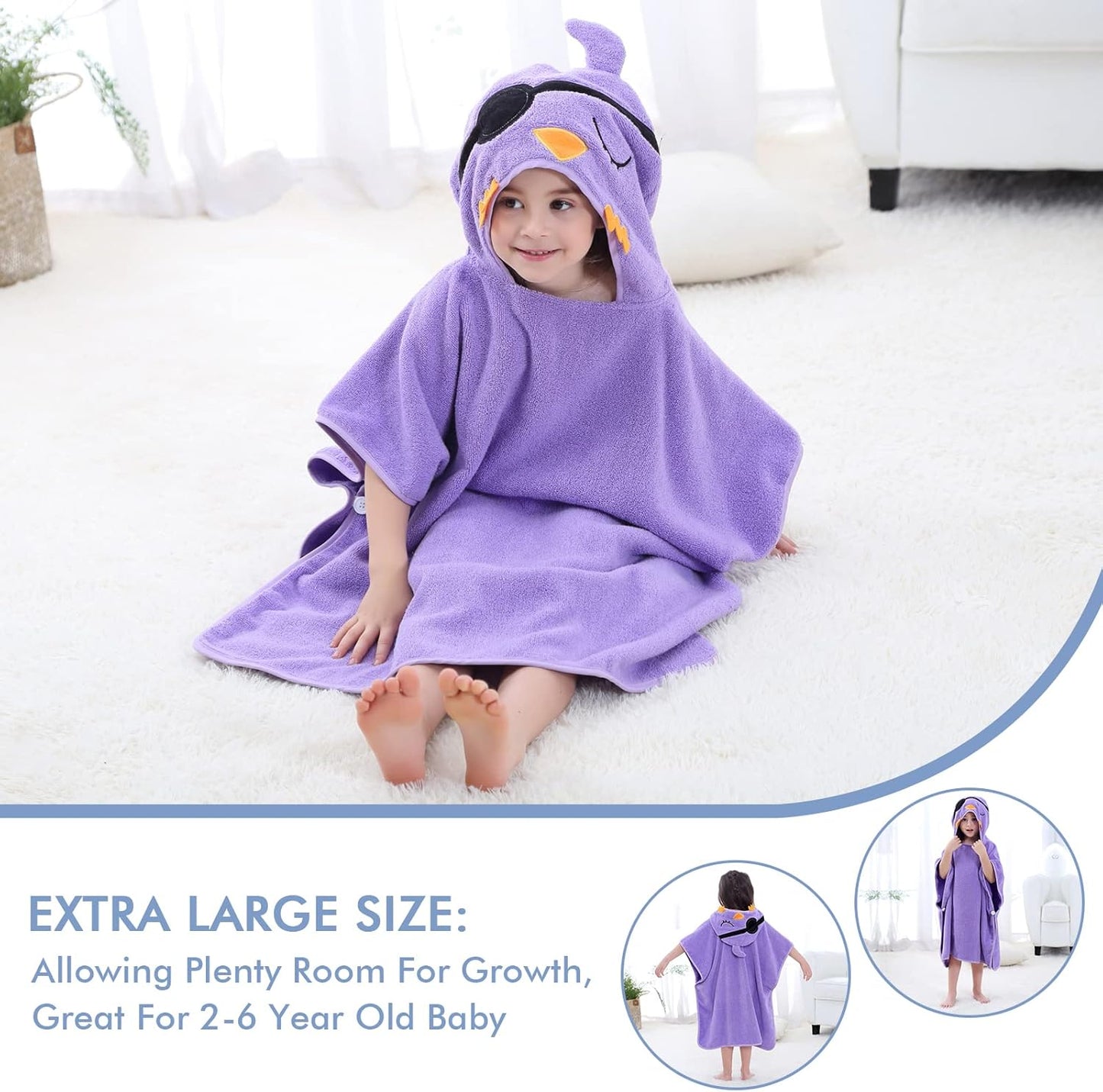 MICHLEY Baby Pirate Bird Hooded Bath Poncho Soft Cotton Towel Cape