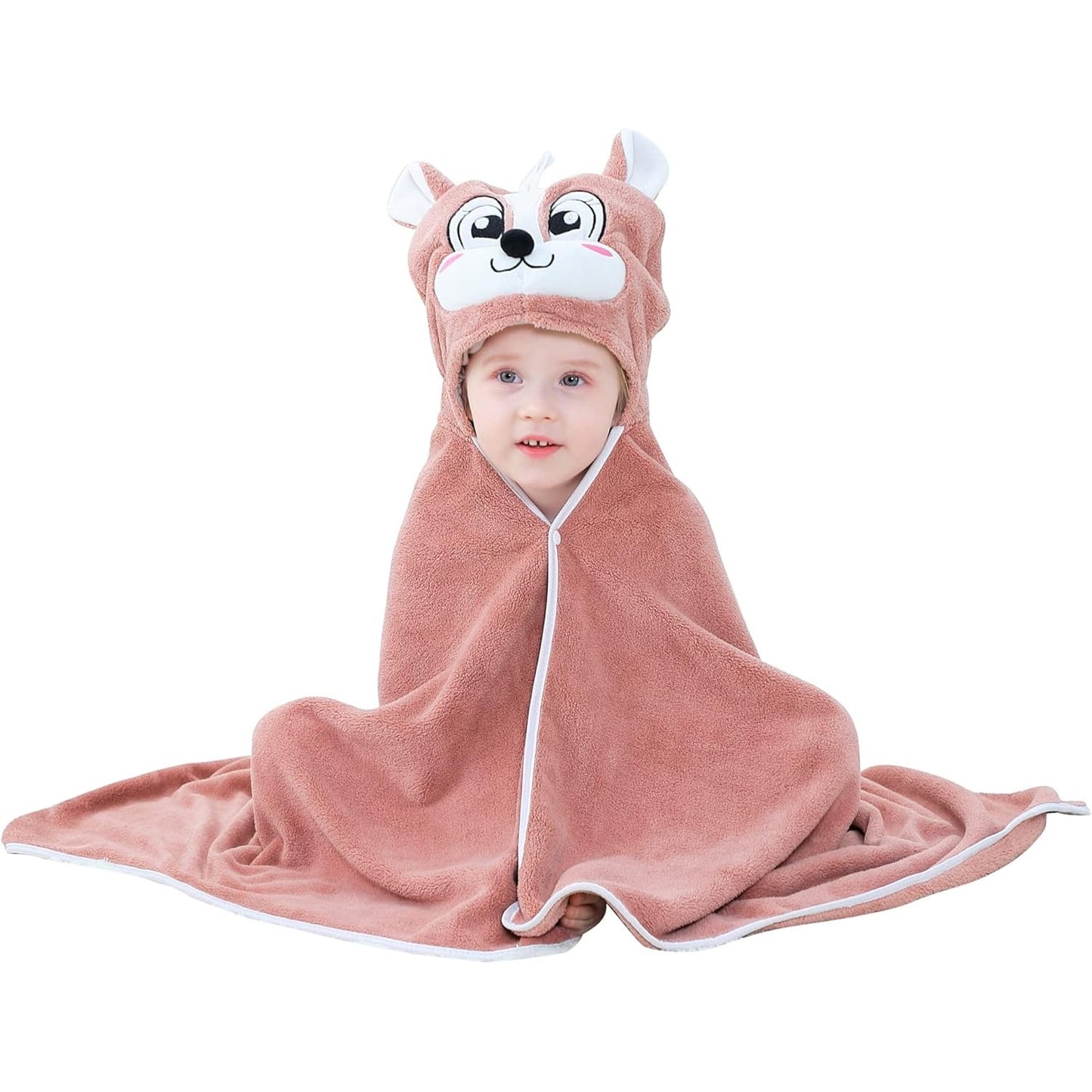 MICHLEY Brown Squirrel Hooded Baby Towel Soft Cotton Kids Swim Robe 27.5"x47"