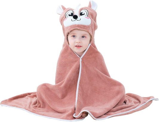 MICHLEY Brown Squirrel Hooded Baby Towel Soft Cotton Kids Swim Robe 27.5"x47"