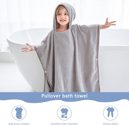 MICHLEY Kids Grey Mouse Hooded Bath Poncho Soft Cotton Towel Cape