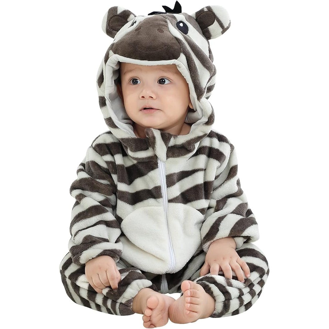 MICHLEY Baby Zebra Costume Winter Flannel Hooded Romper