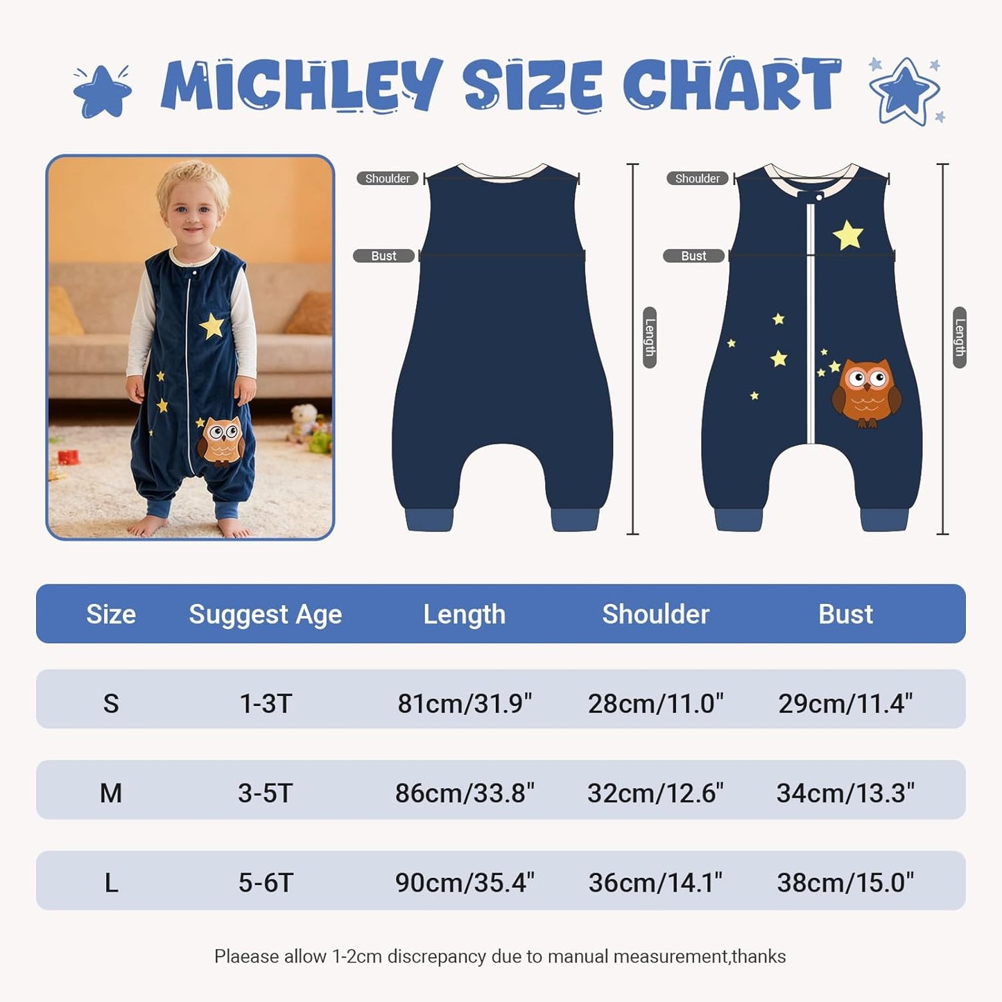 MICHLEY Baby Dark Blue Owl Sleeping Sack with Feet Wearable Blanket