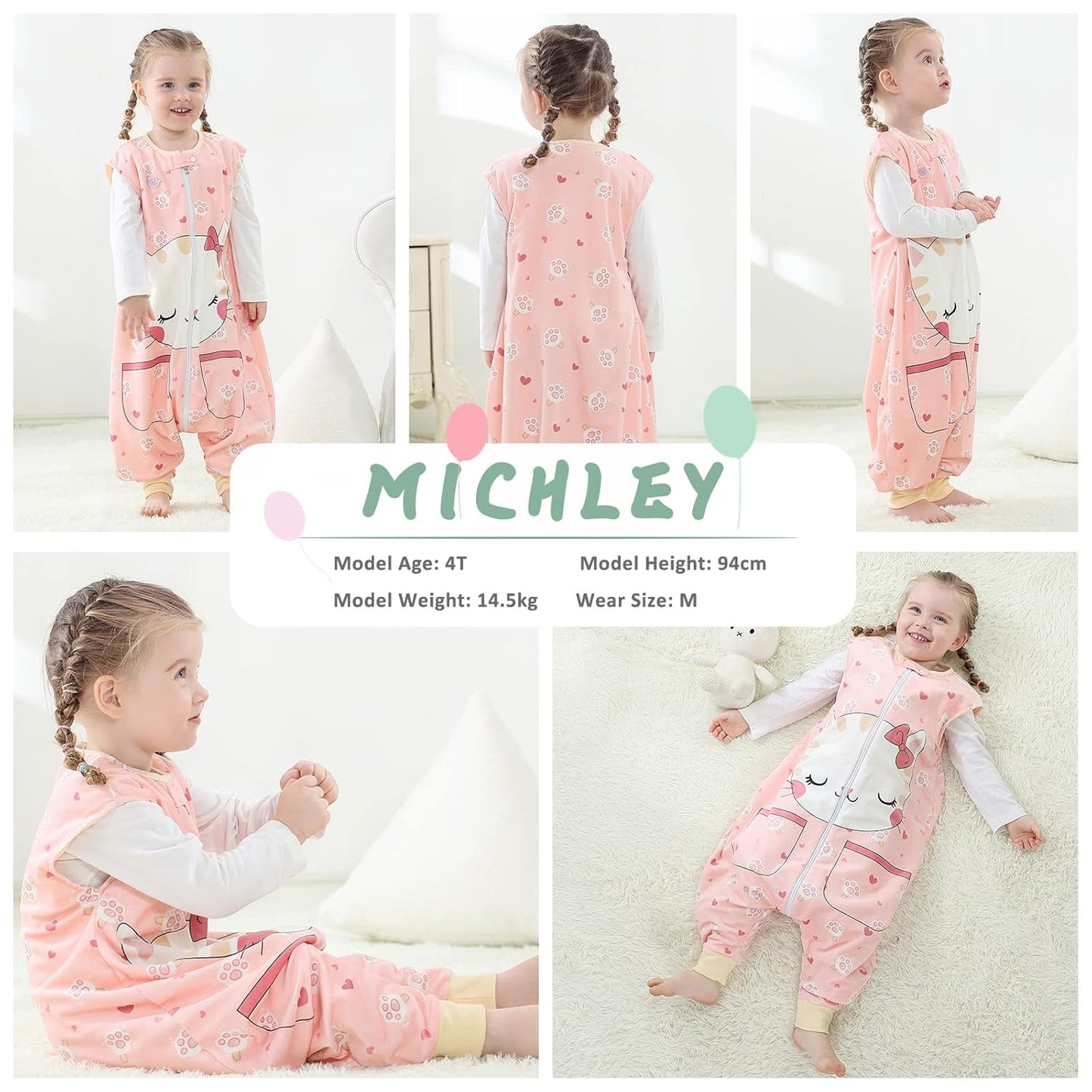 MICHLEY Pink Cat Toddler Wearable Blanket Winter Sleeveless Sleep Sack Paws Print