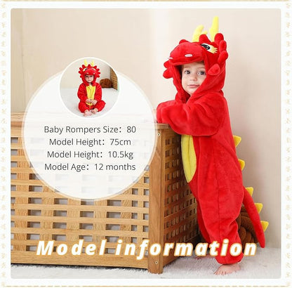 MICHLEY Red Dragon Baby Costume Winter Flannel Hooded Romper