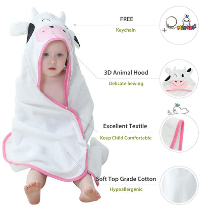 MICHLEY Cow Baby Bathrobe Unisex Farm Animal Hooded Cotton Towel Robe