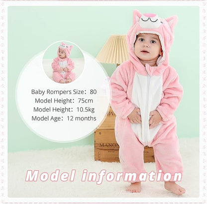 MICHLEY Pink Cat Baby Costume Winter Flannel Hooded Romper