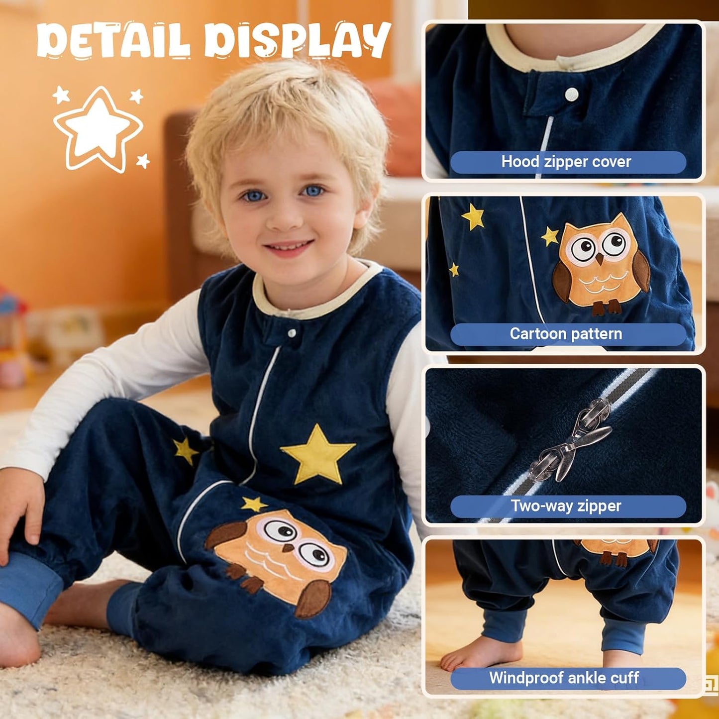MICHLEY Baby Dark Blue Owl Sleeping Sack with Feet Wearable Blanket