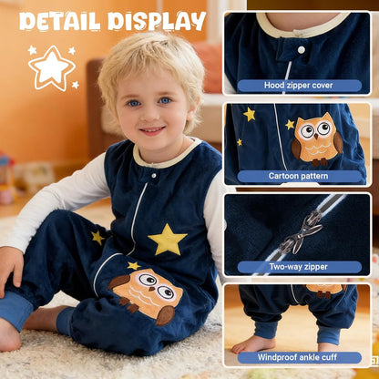 MICHLEY Baby Dark Blue Owl Sleeping Sack with Feet Wearable Blanket