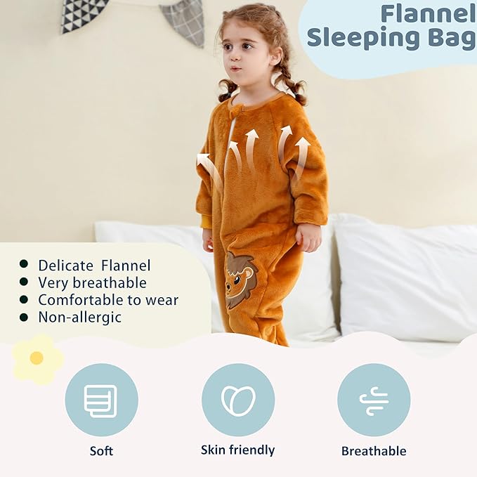 MICHLEY Lion Toddler Flannel Sleeping Bag with Feet - Cozy Winter Sleep Suit