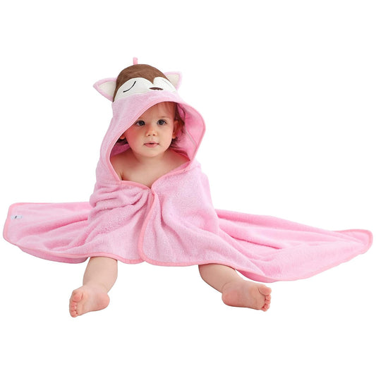 MICHLEY Pink Fox Bamboo Viscose Baby Hooded Towel Ultra-Soft
