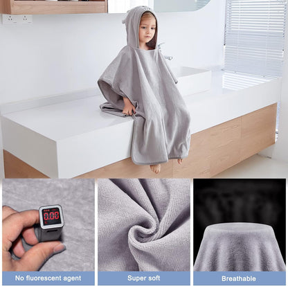 MICHLEY Kids Grey Mouse Hooded Bath Poncho Soft Cotton Towel Cape
