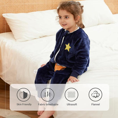 MICHLEY Kids Owl Sleep Sack – Blue Flannel Wearable Pajamas with Legs