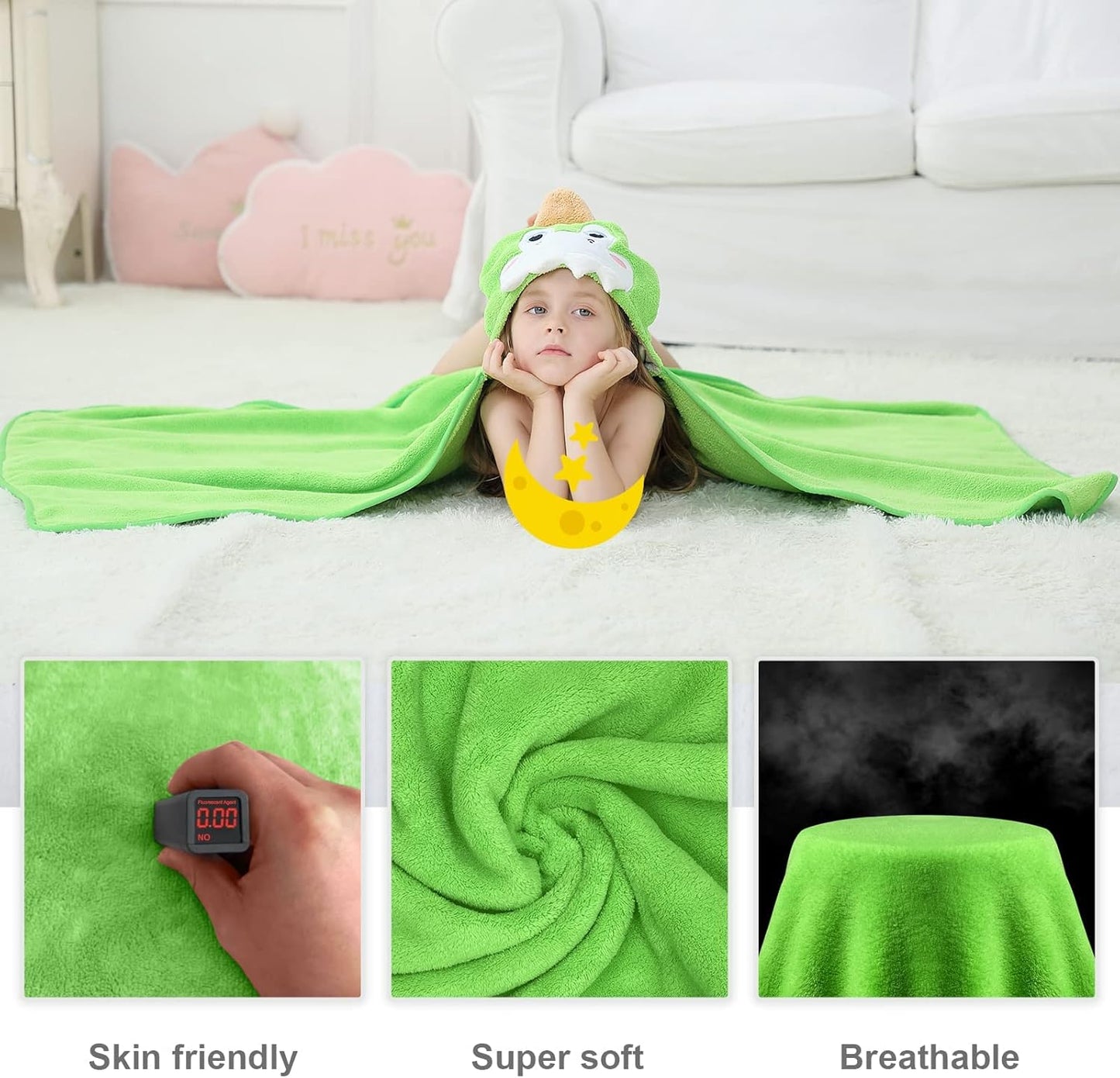 MICHLEY Dinosaur Hooded Baby Towel Soft Cotton Kids Swim Robe 31.5"x53"