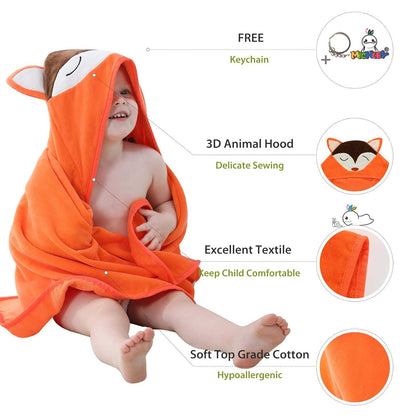 MICHLEY Baby Orange Fox Hooded Bathrobe Soft Cotton Towel Robe